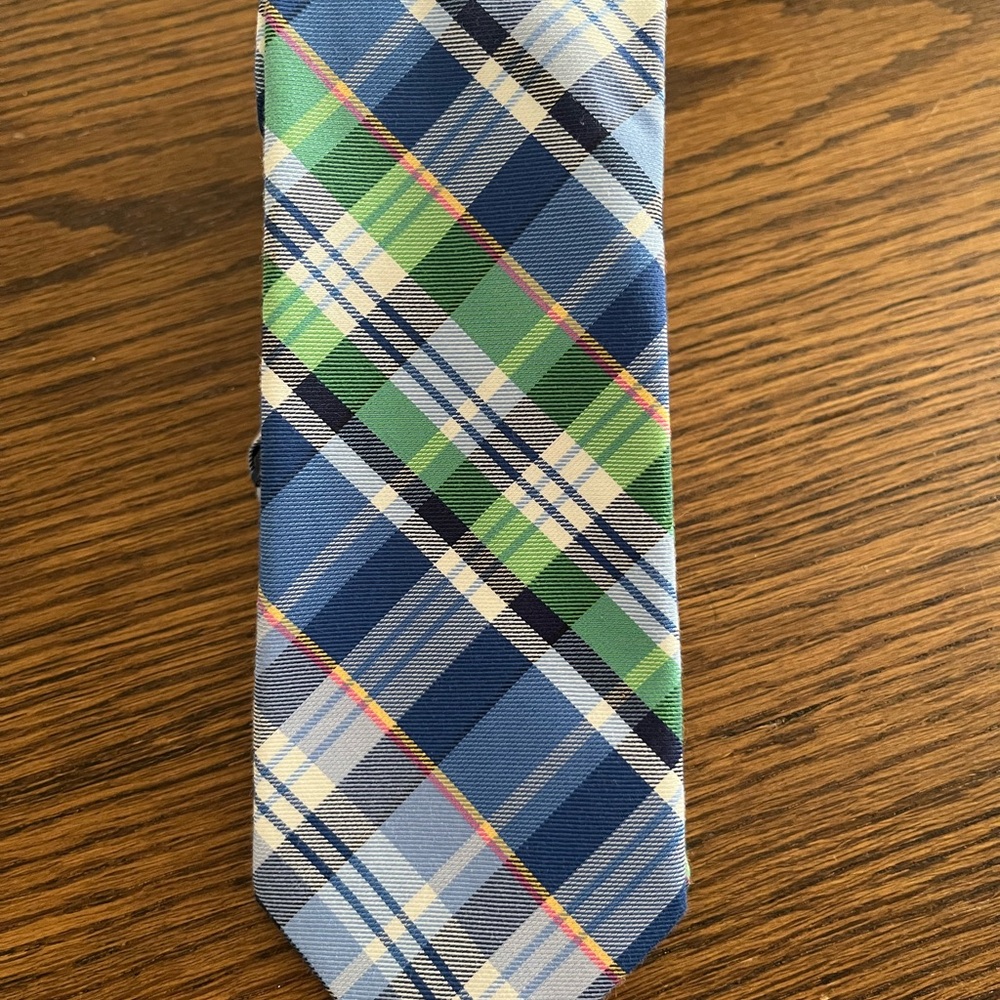 Tommy Hilfiger Blue and Green Plaid Tie